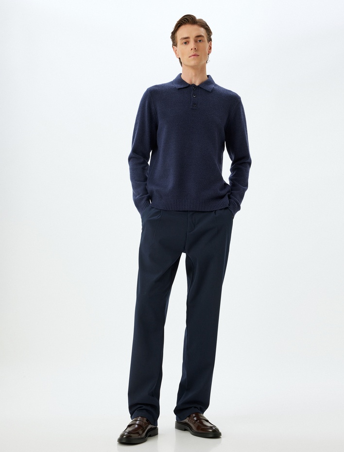  Triko Kazak Polo Yaka Basic Uzun Kollu Düğme Detaylı