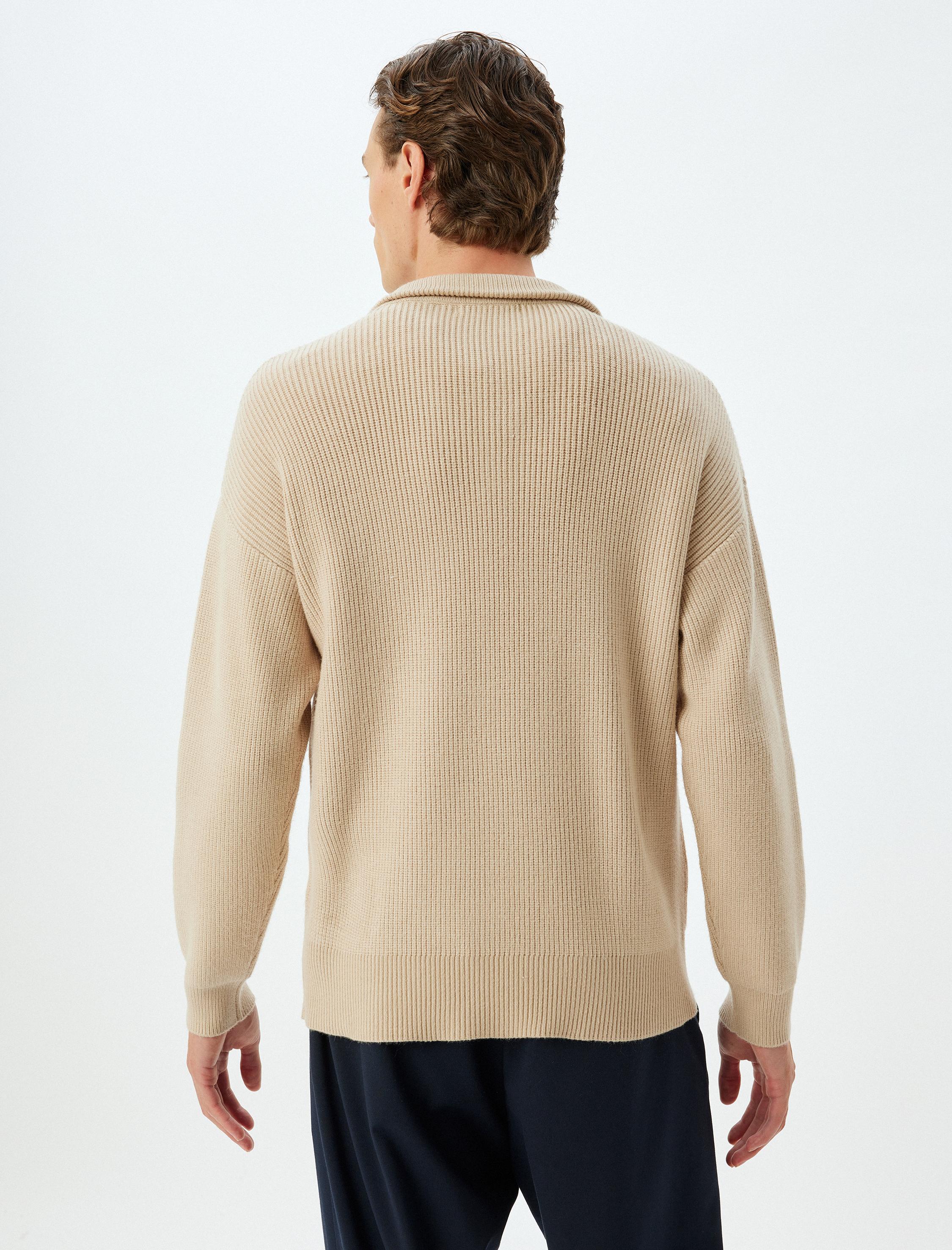   Kışlık Triko Kazak Yarım Fermuarlı Basic Dokulu Viskon Karışımlı