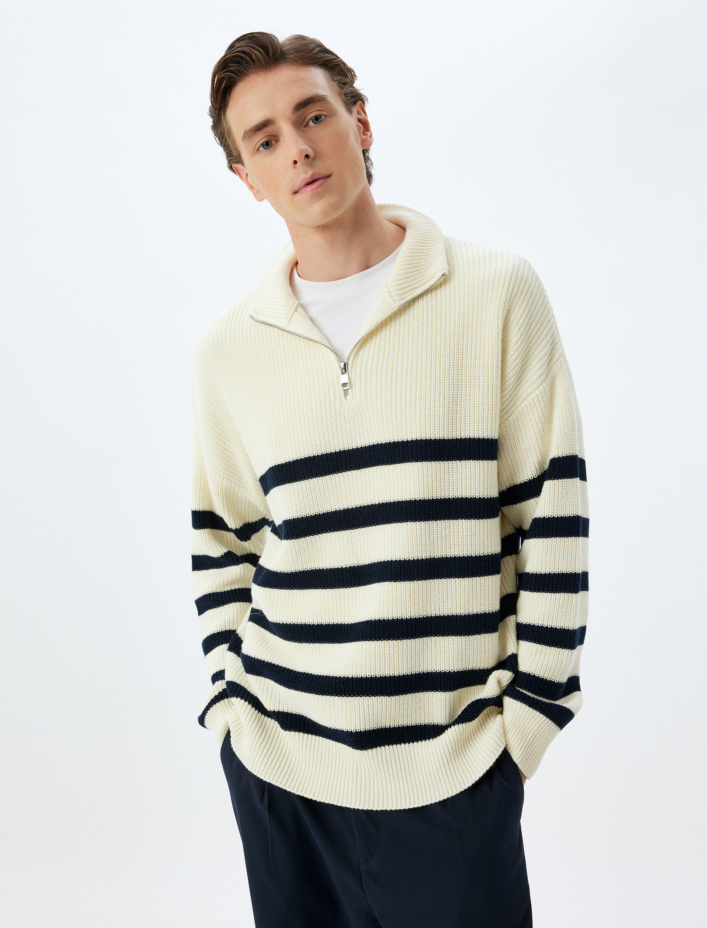   Kışlık Triko Kazak Fermuarlı Yaka Pamuklu