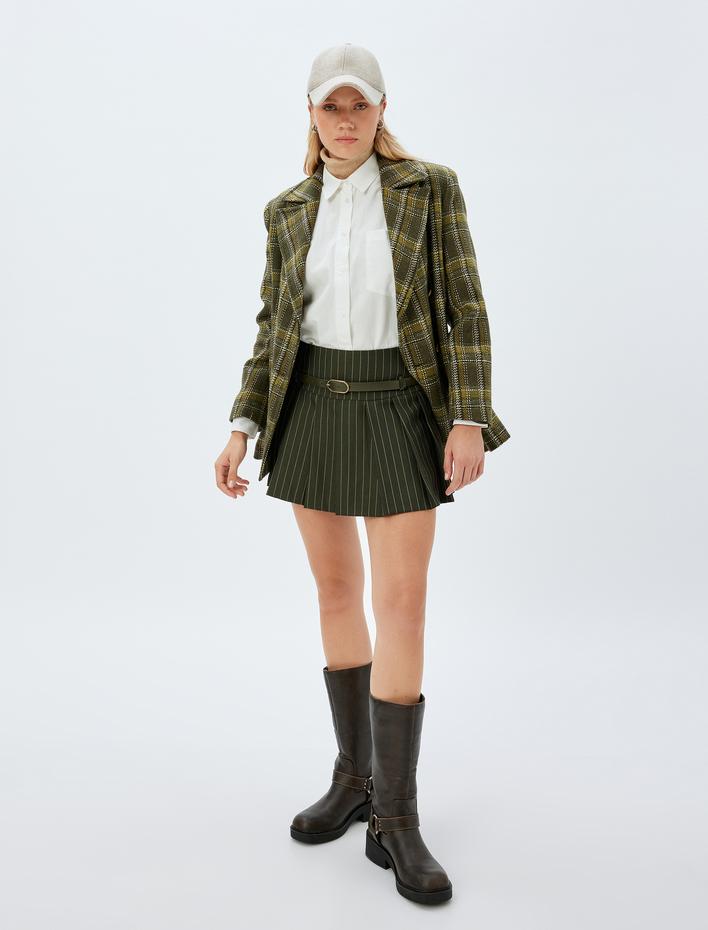  Koton X Sima Tarkan - Düşük Bel Kemerli Mini Pileli Etek