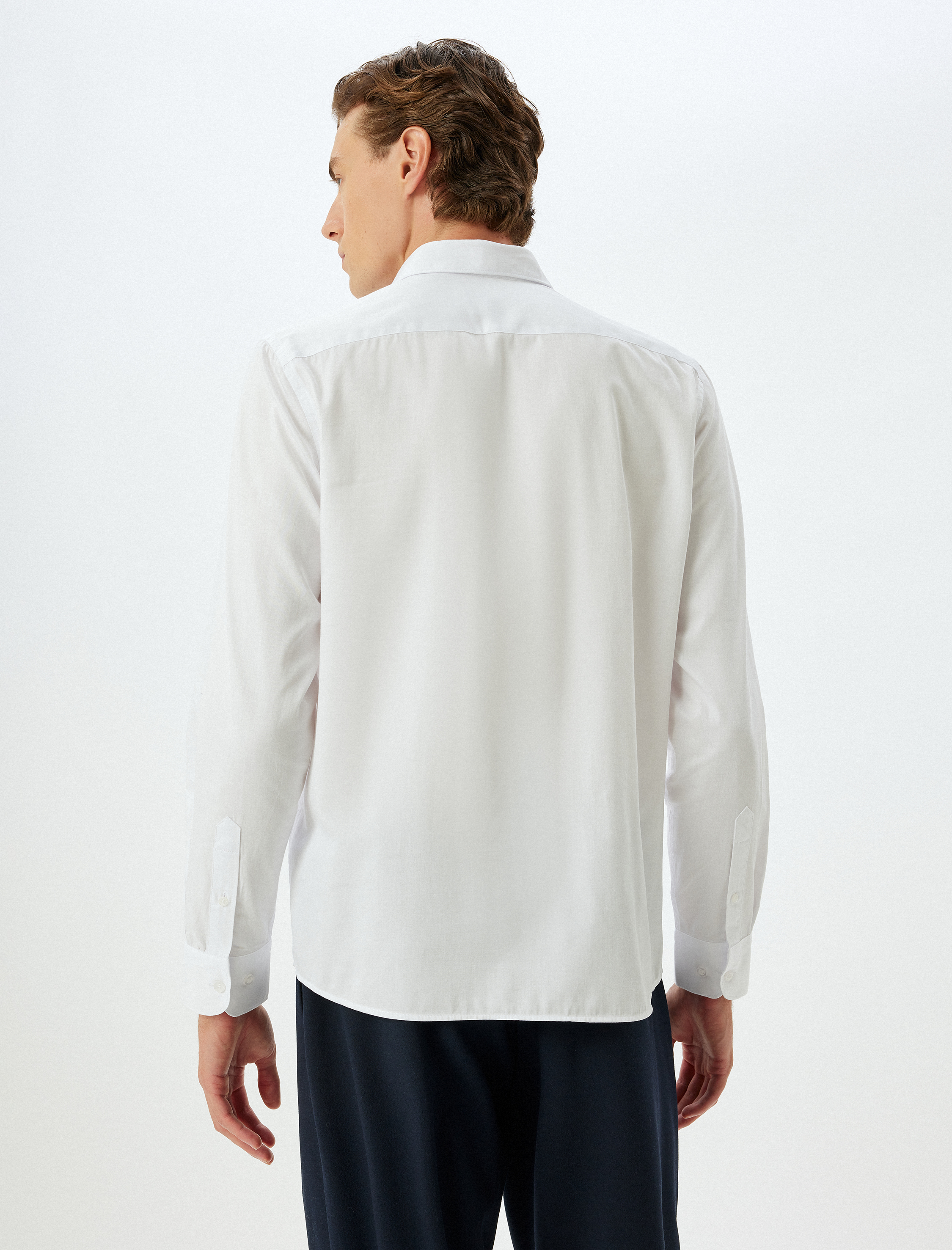   Slim Fit Gömlek Uzun Kollu Yarım İtalyan Yaka Pamuklu