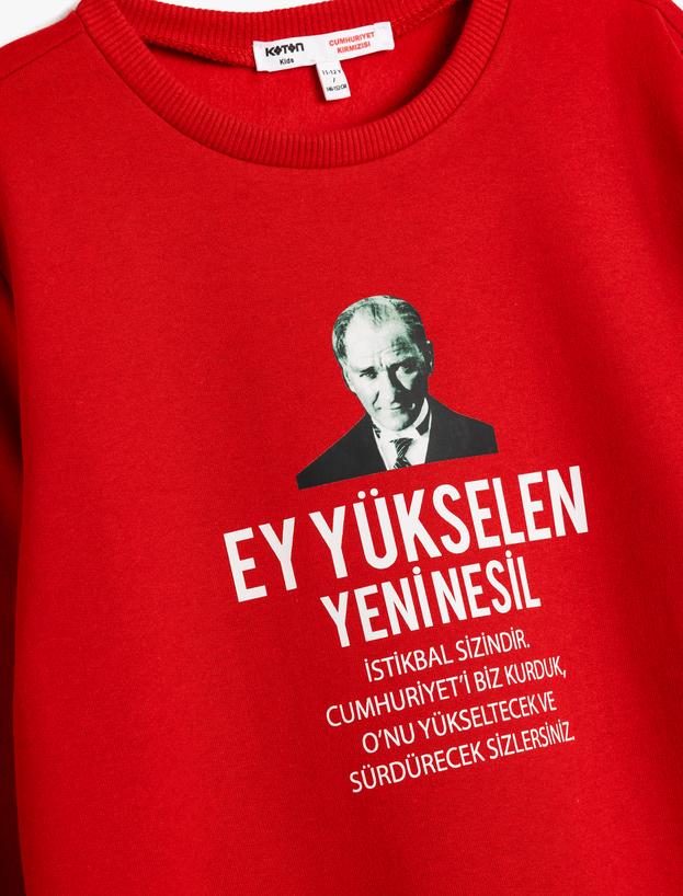 Atatürk Baskılı Sweatshirt Şardonlu Bisiklet Yaka Uzun Kollu_2