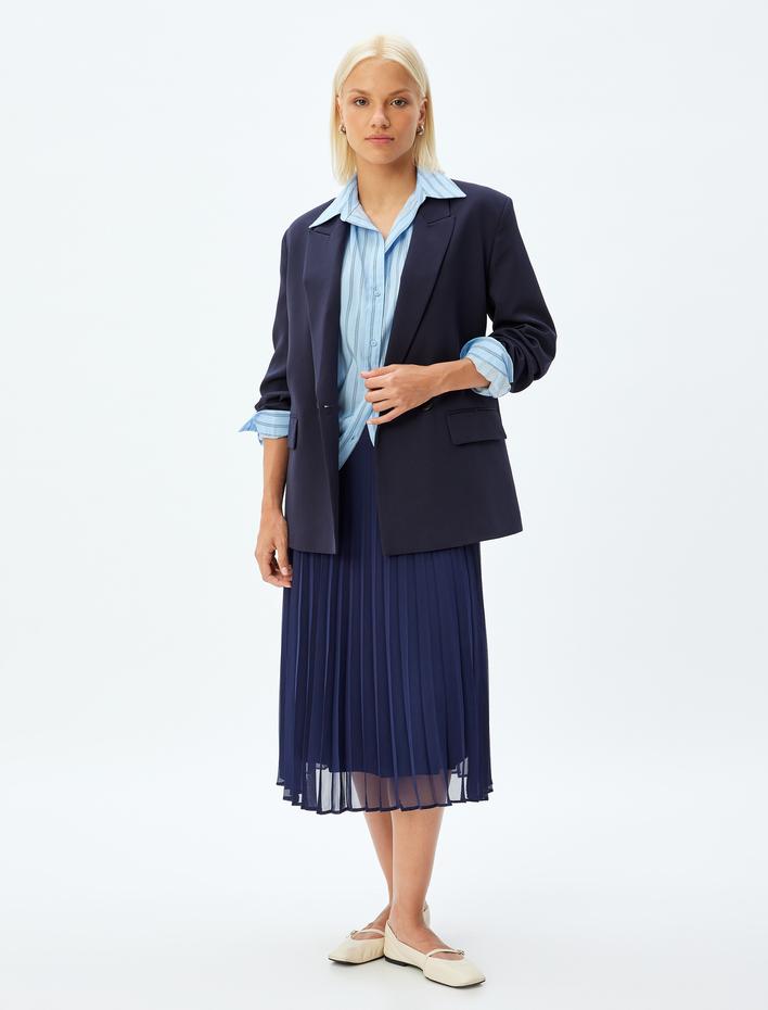  Astarlı Yüksek Bel Midi Boy Şifon Pileli Etek