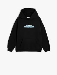 Kapşonlu Sweatshirt Slogan Baskılı Uzun Kollu Şardonlu