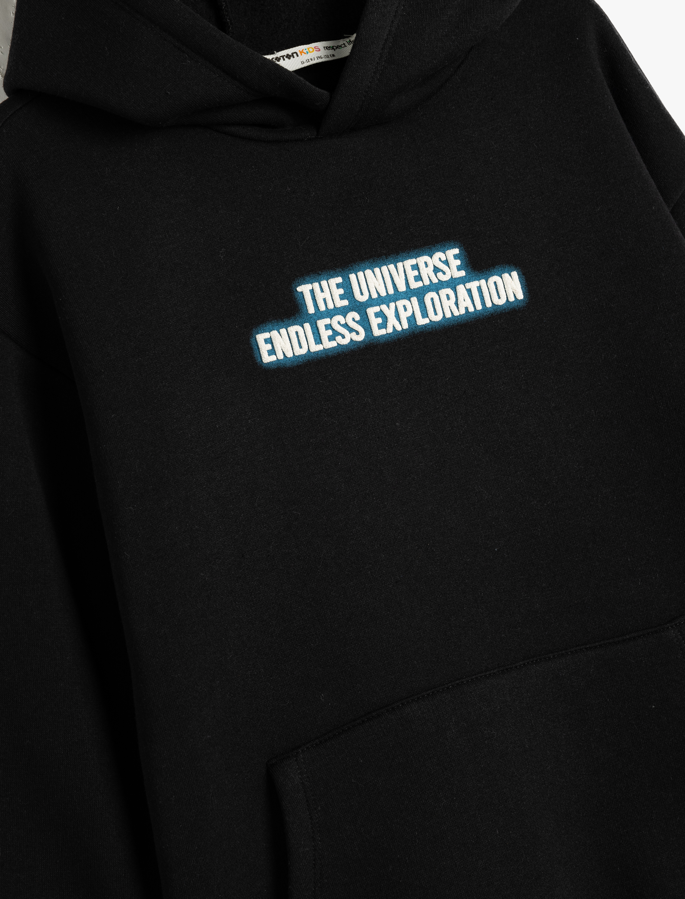  Erkek Çocuk Kapşonlu Sweatshirt Slogan Baskılı Uzun Kollu Şardonlu