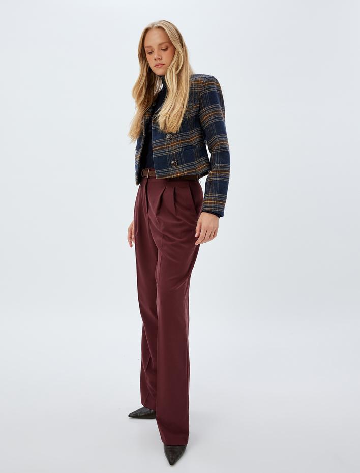  Koton X Sima Tarkan - Pile Detaylı Cepli Geniş Paça Kumaş Pantolon