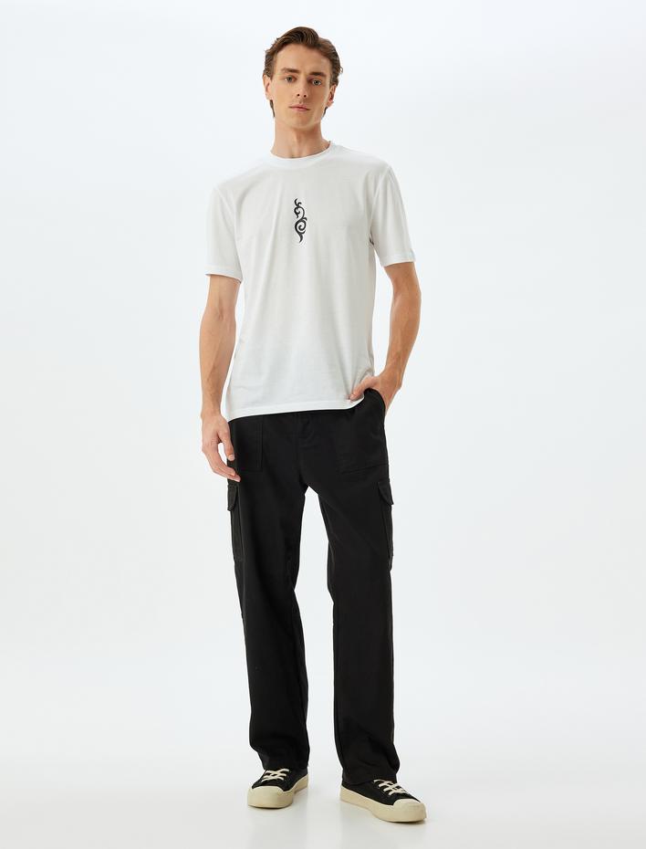  Baskılı Tişört Bisiklet Yaka Kısa Kollu Pamuklu