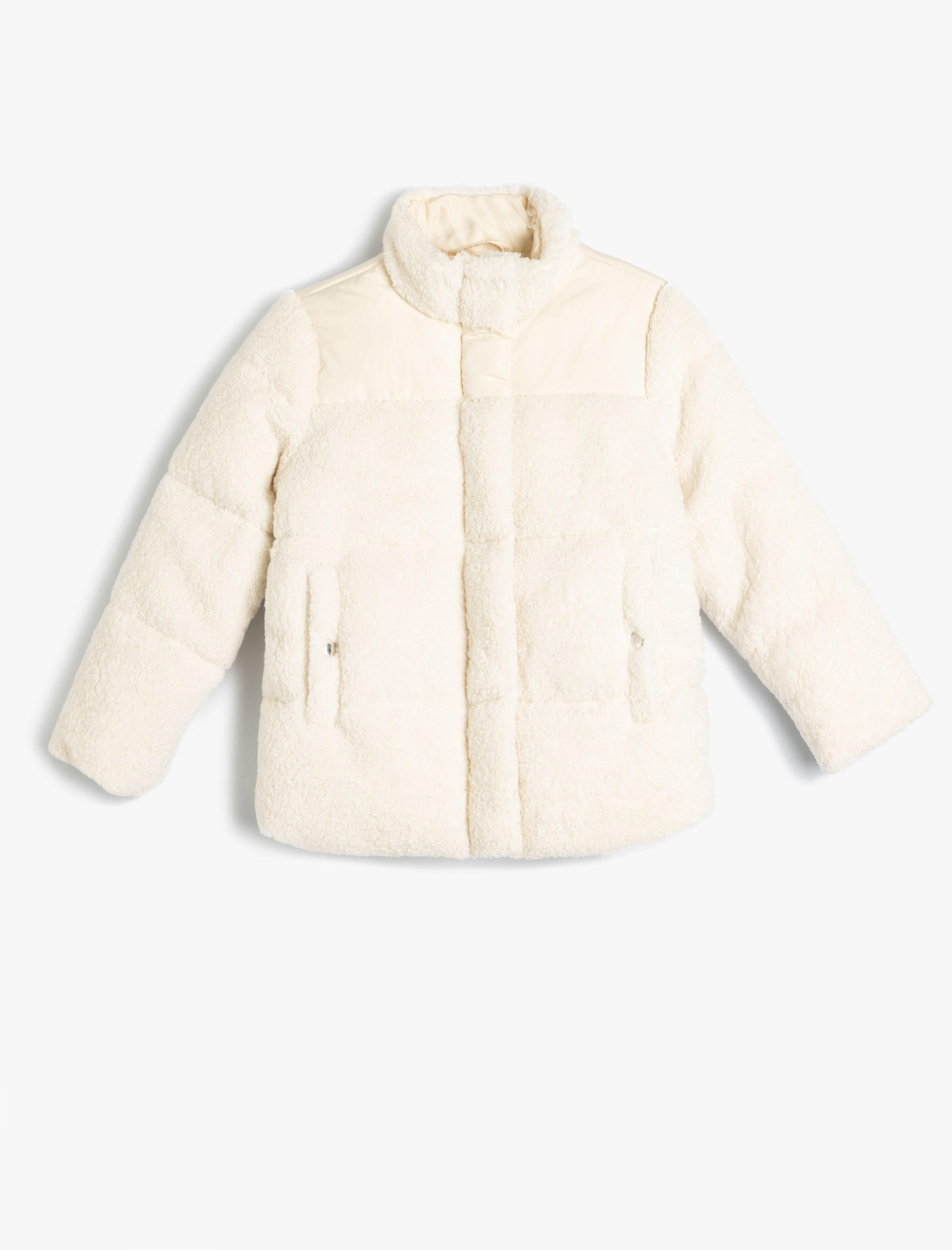  Kız Çocuk Peluş Ceket Dik Yaka Fermuarlı Cep Detaylı