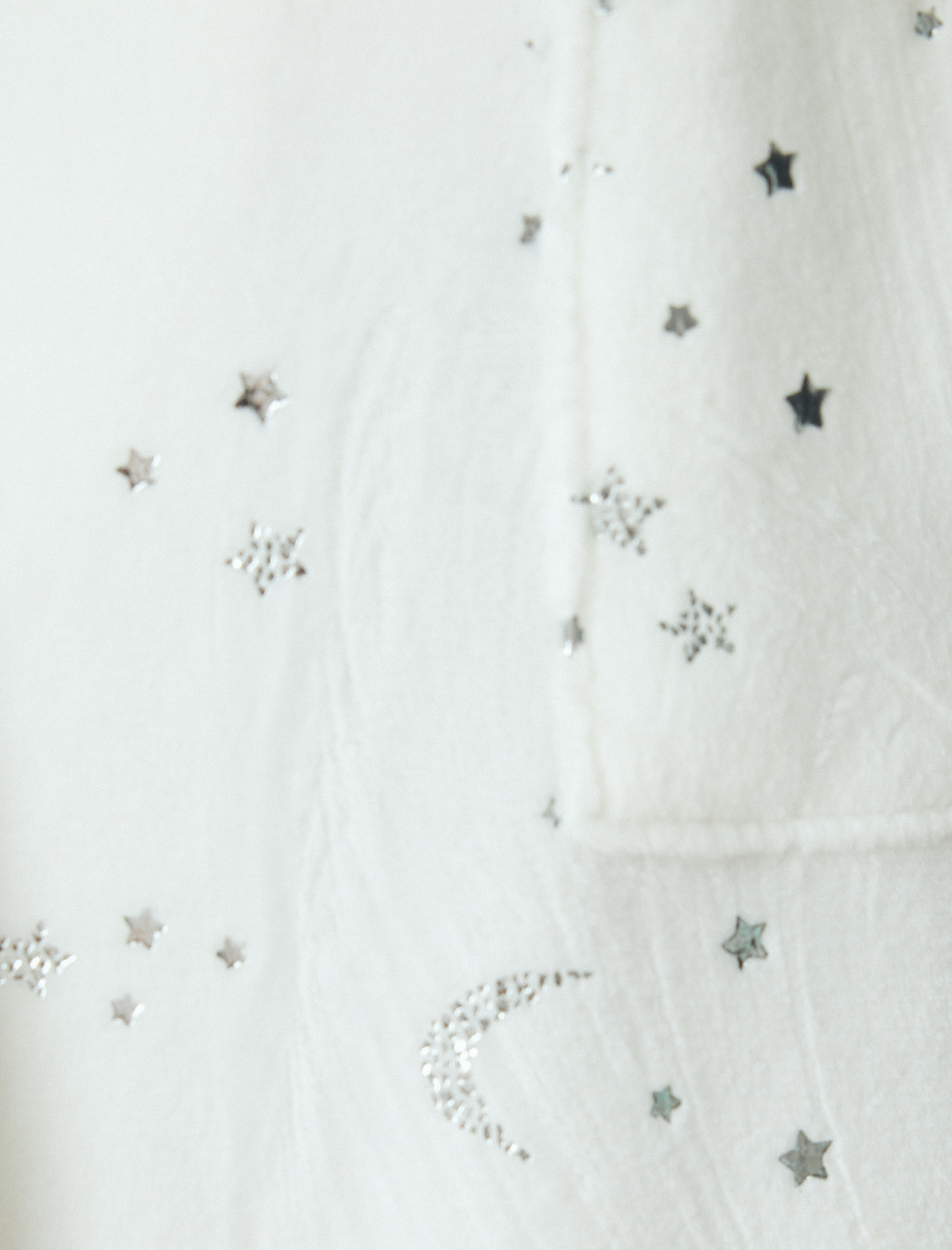   Polar Pijama Üstü Düğmeli Gömlek Yaka Parıltılı Yıldız ve Ay Baskılı