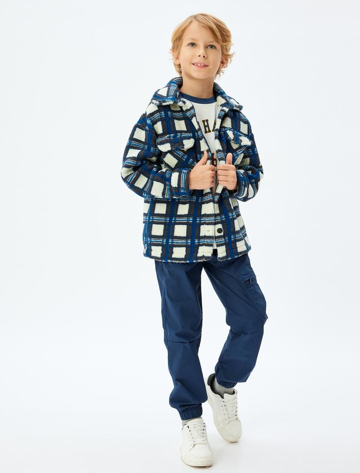 Erkek Çocuk Peluş Gömlek Ceket Uzun Kollu Kapaklı Cep Detaylı