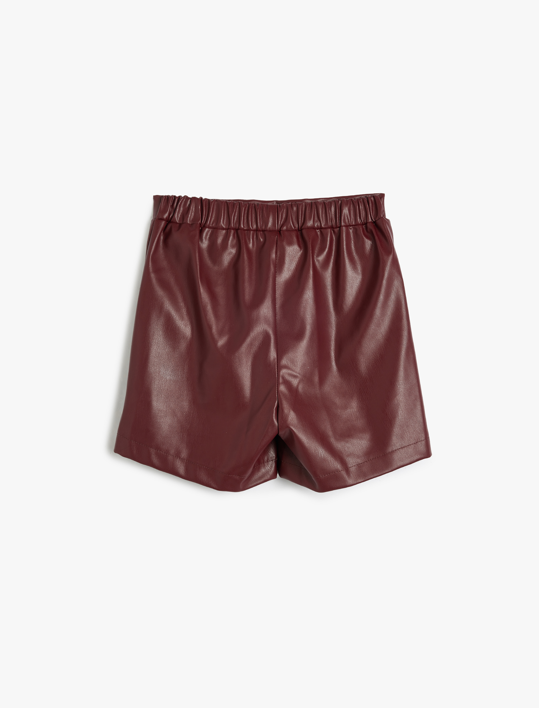  Kız Çocuk Deri Görünümlü Beli Lastikli Kruvaze Şort Etek