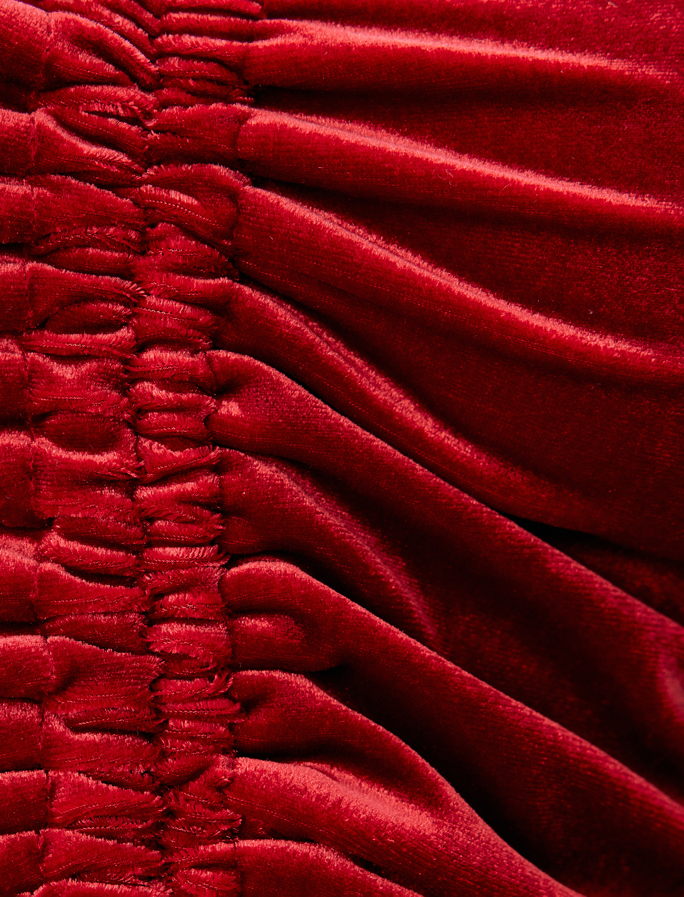   Kadife Crop Tişört Büzgülü V Yaka Uzun Kollu Slim Fit