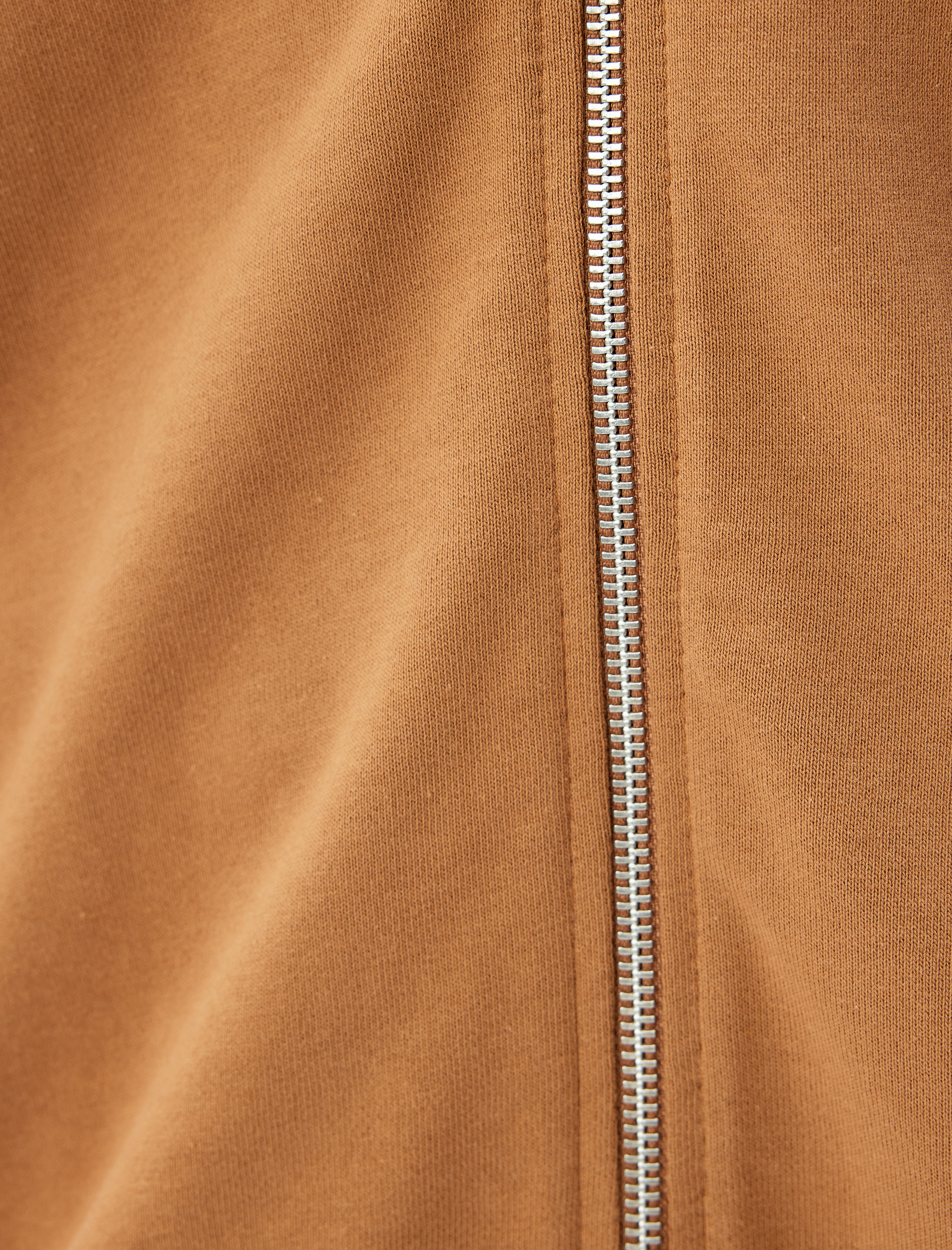   Uzun Kollu Üç İplik Pamuklu Fermuarlı Kapşonlu Sweatshirt