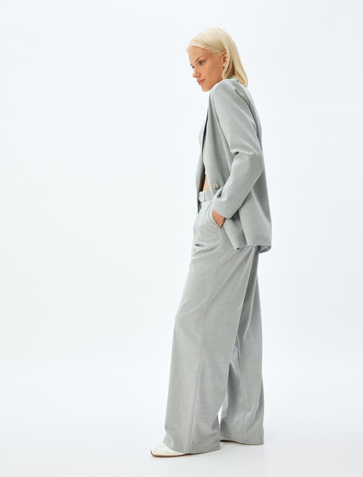  Düz Paça Cepli Kemerli Kumaş Pantolon