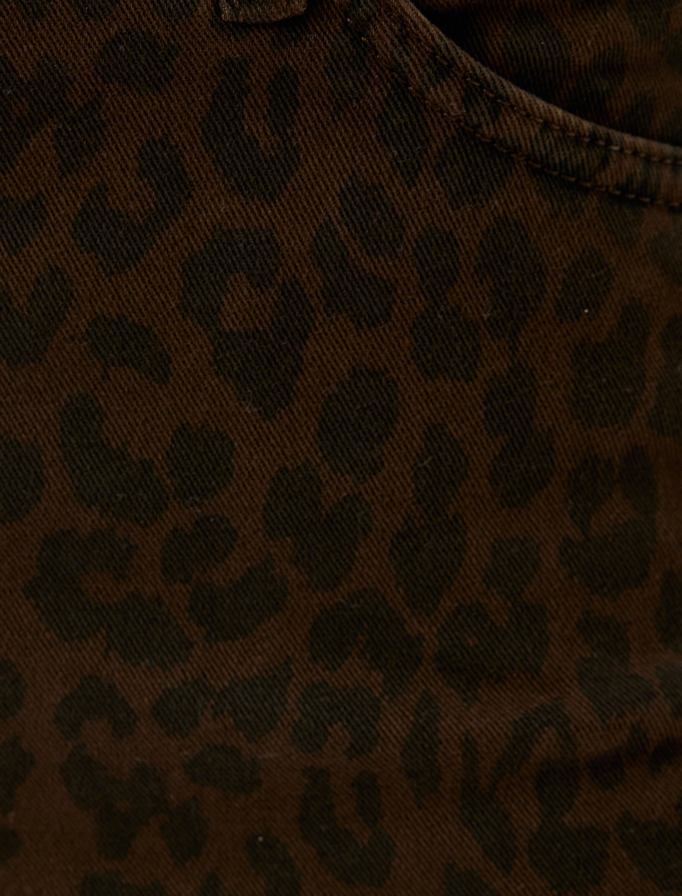   Leopar Pantolon İspanyol Paça Yüksek Bel Slim Fit Düğmeli - Flare Jeans