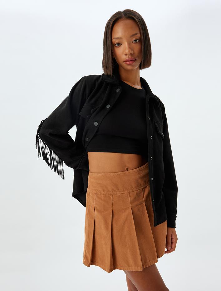  Mini Pileli Normal Bel Fermuarlı Etek