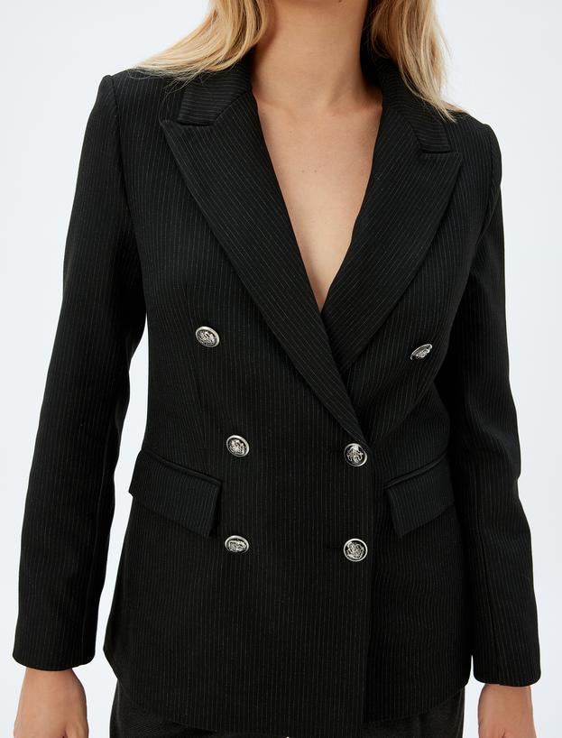 Kruvaze Blazer Ceket Kapaklı Cep Detaylı Regular Fit_4