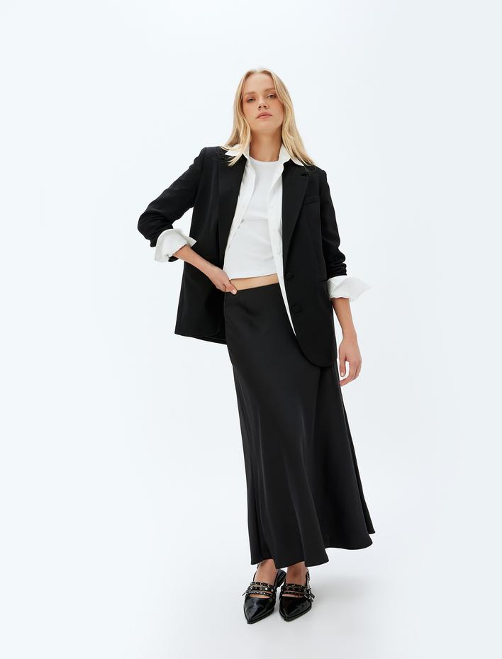  Uzun Saten Etek Kloş Form Standart Bel