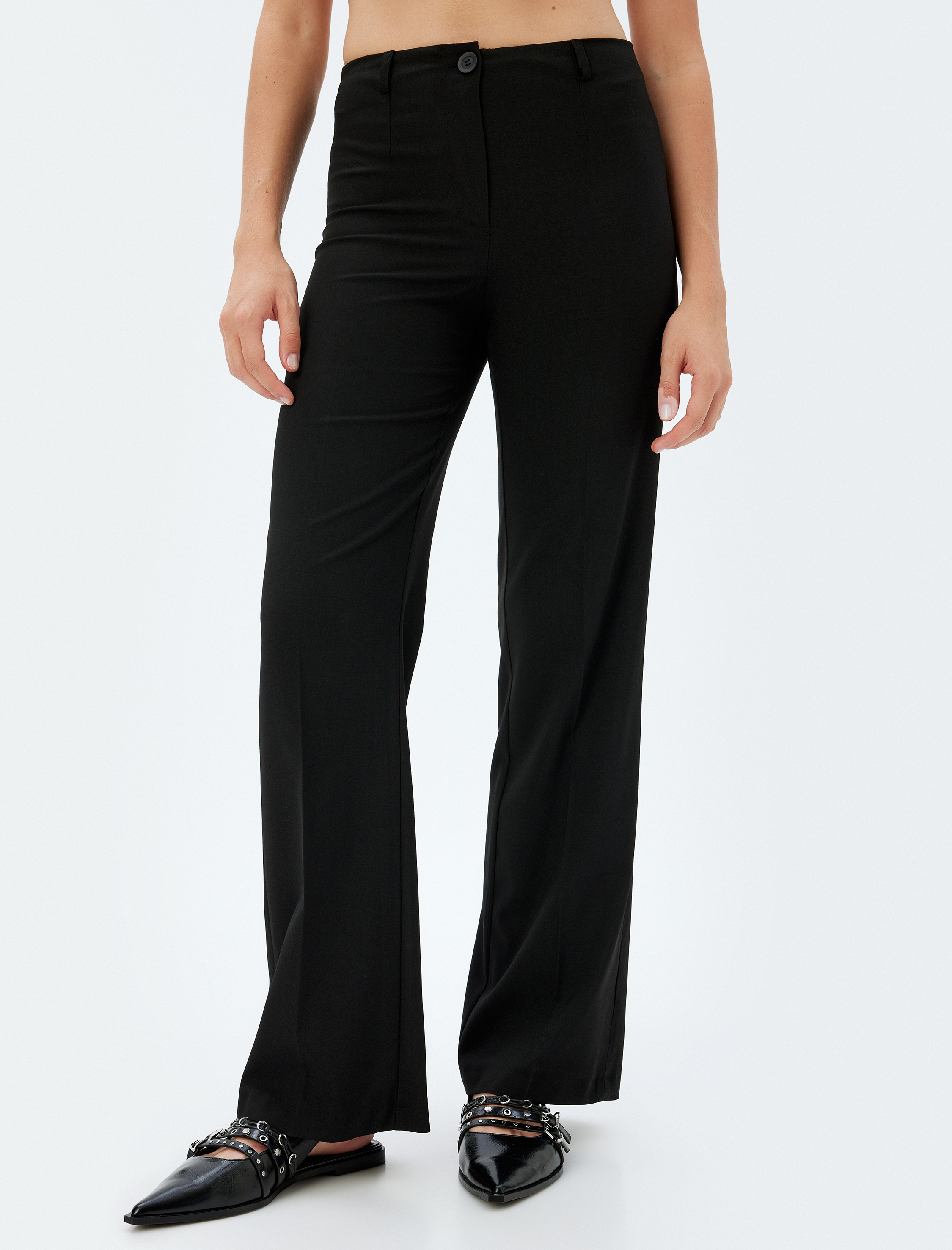   Kumaş Pantolon Bol Düz Paça Standart Bel