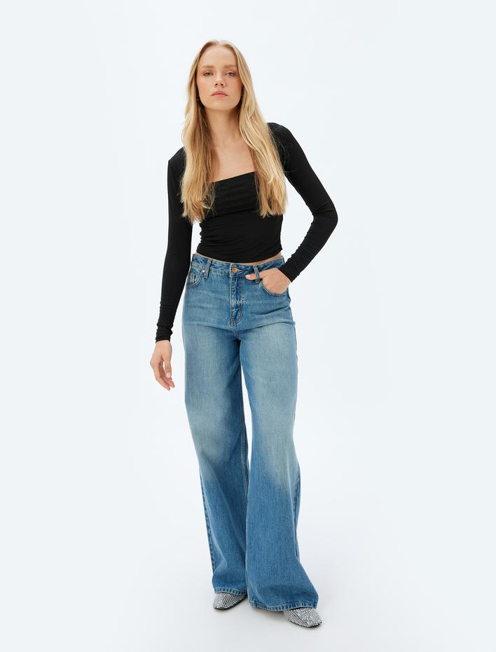  Kare Yaka Bluz Uzun Kollu