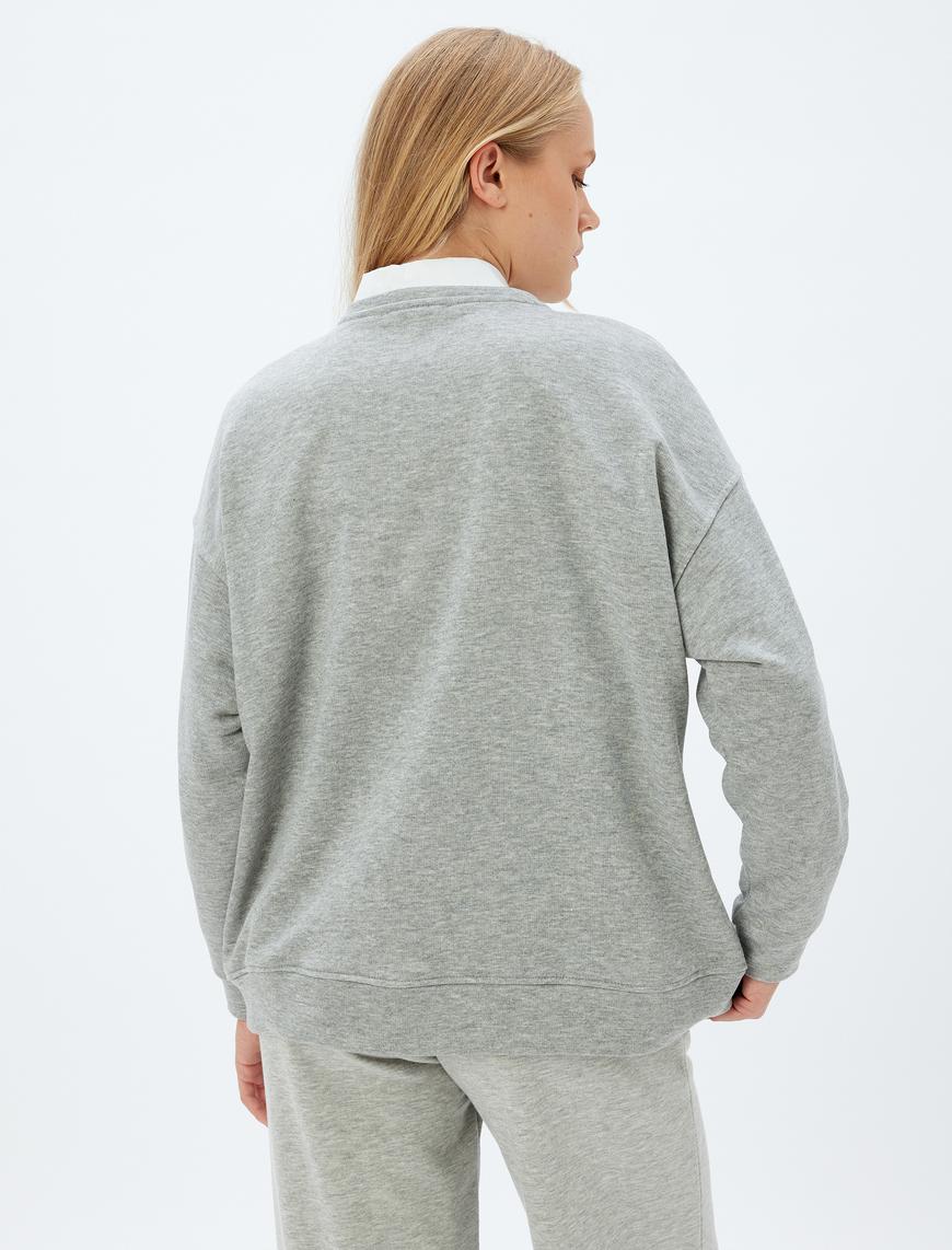   Basic Sweatshirt Bisiklet Yaka Uzun Kollu Rahat Kalıp