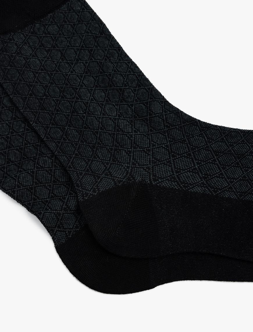  Erkek Soket Bambu Çorap Geometrik Desenli Viskon Karışımlı