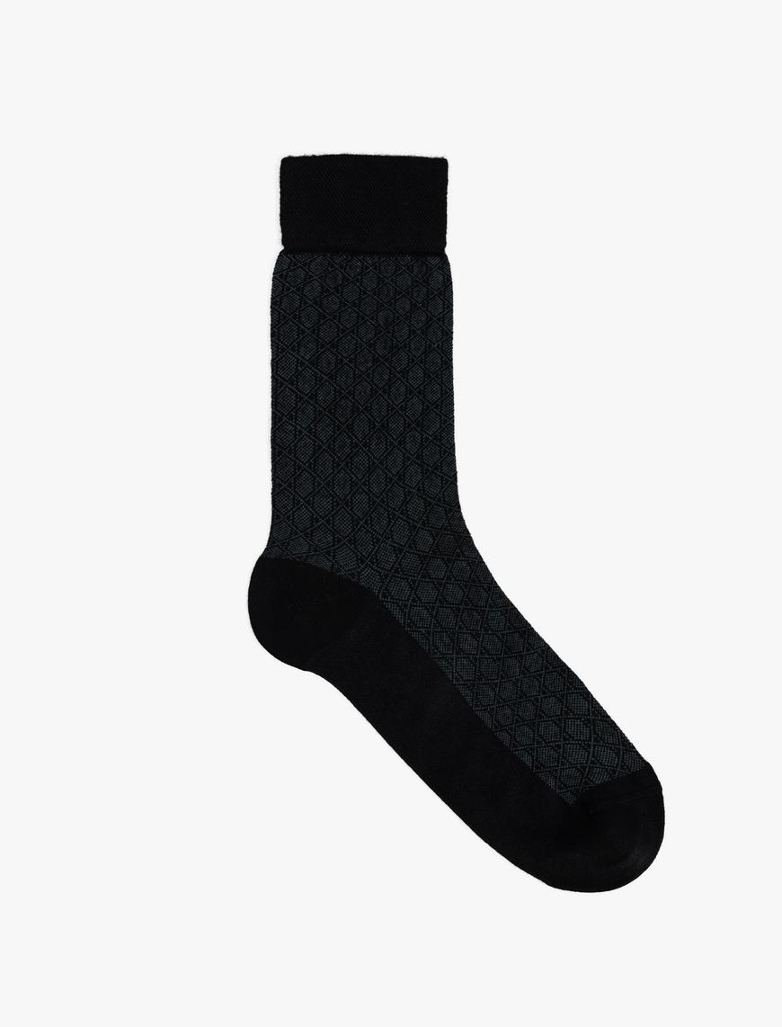  Erkek Soket Bambu Çorap Geometrik Desenli Viskon Karışımlı