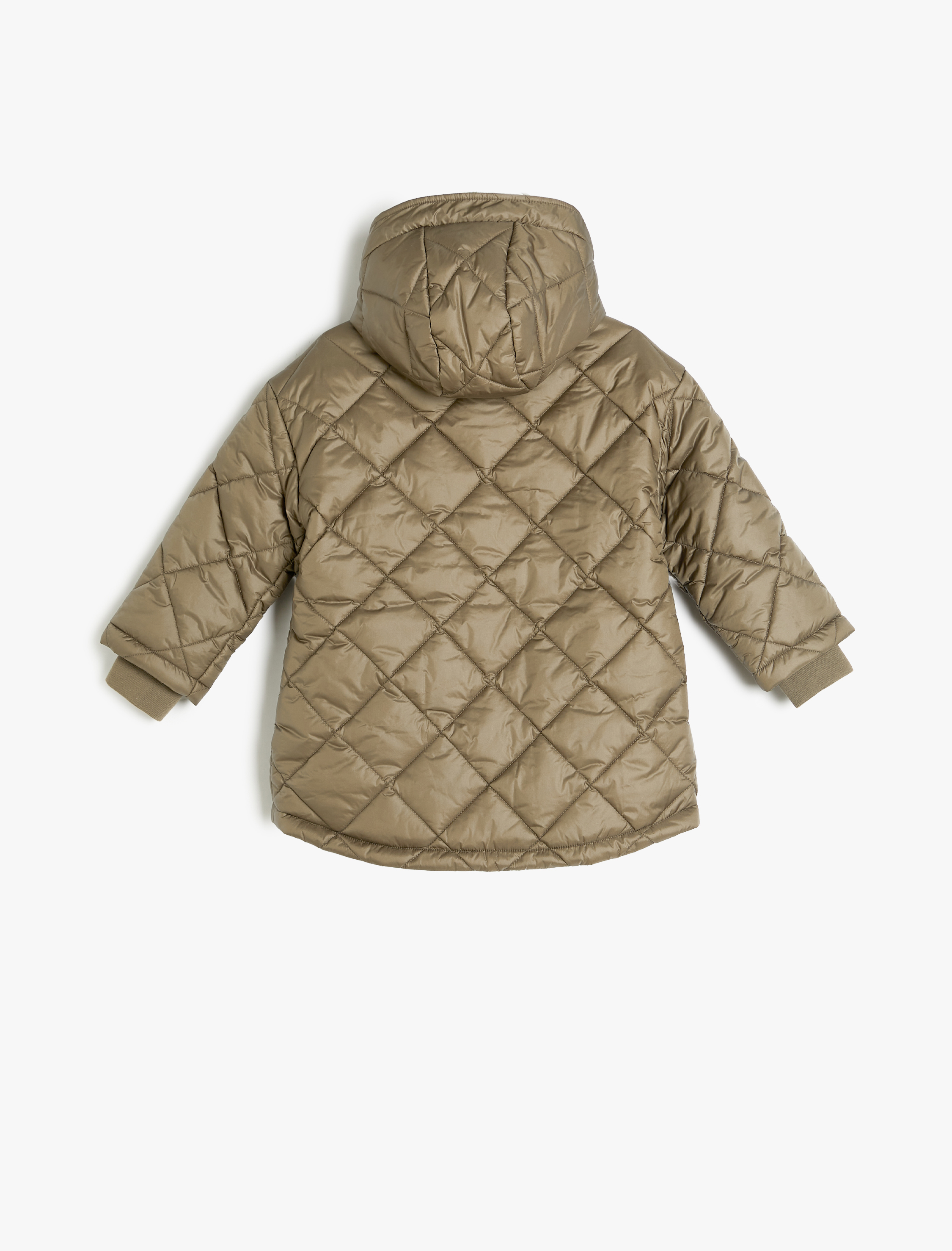  Kız Çocuk Kapşonlu Çıtçıt Detaylı Kapitone Oversize Şişme Mont