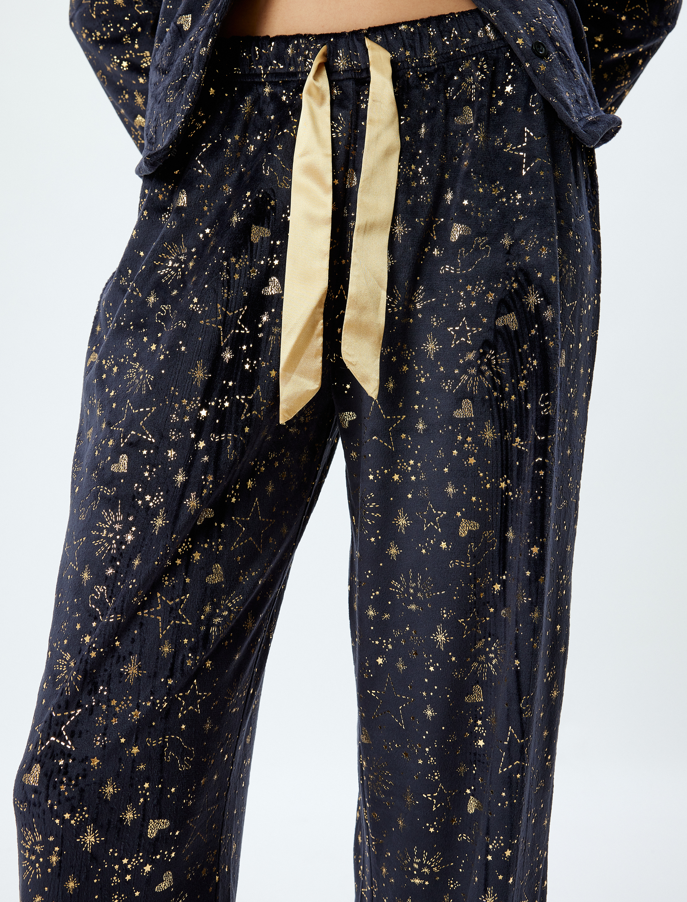   Polar Pijama Altı Düz Bol Paça Parıltılı Yıldız Baskılı