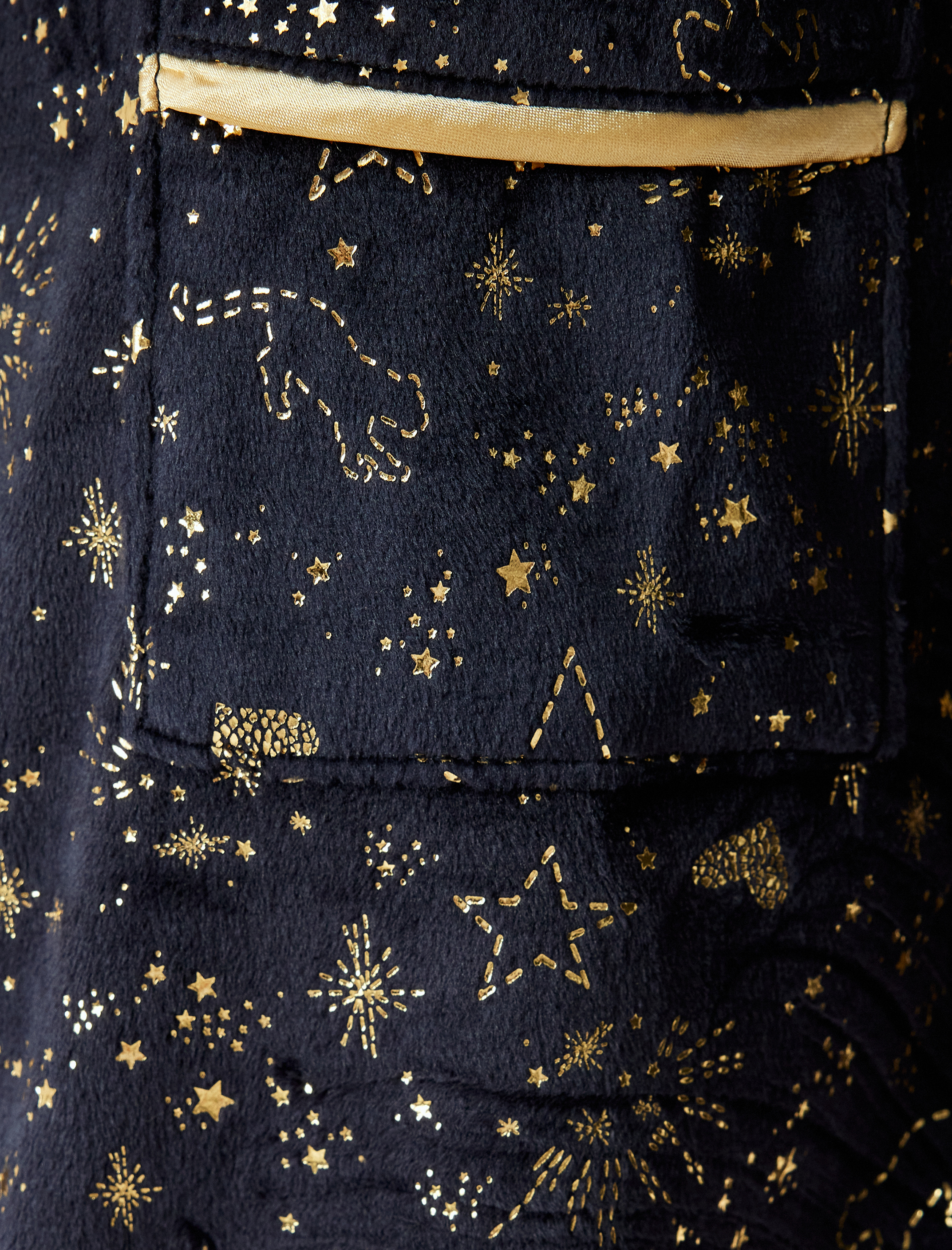 Pijama Üstü Örme Düğmeli Gömlek Yaka Parıltılı Yıldız Baskılı