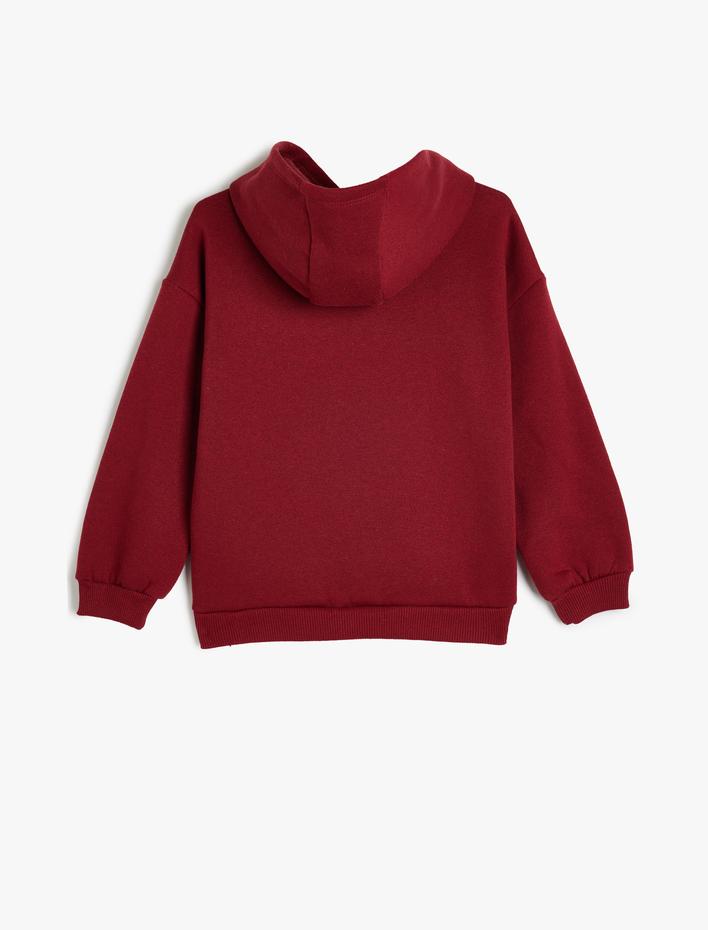 Kız Çocuk Kapşonlu Sweatshirt Baskılı Uzun Kollu Üç İplik