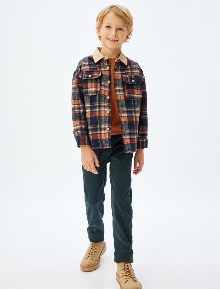 Erkek Çocuk Oduncu Gömlek Çift Kapaklı Cepli Uzun Kollu