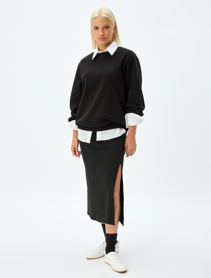  Midi Boy Yırtmaçlı Etek Standart Bel