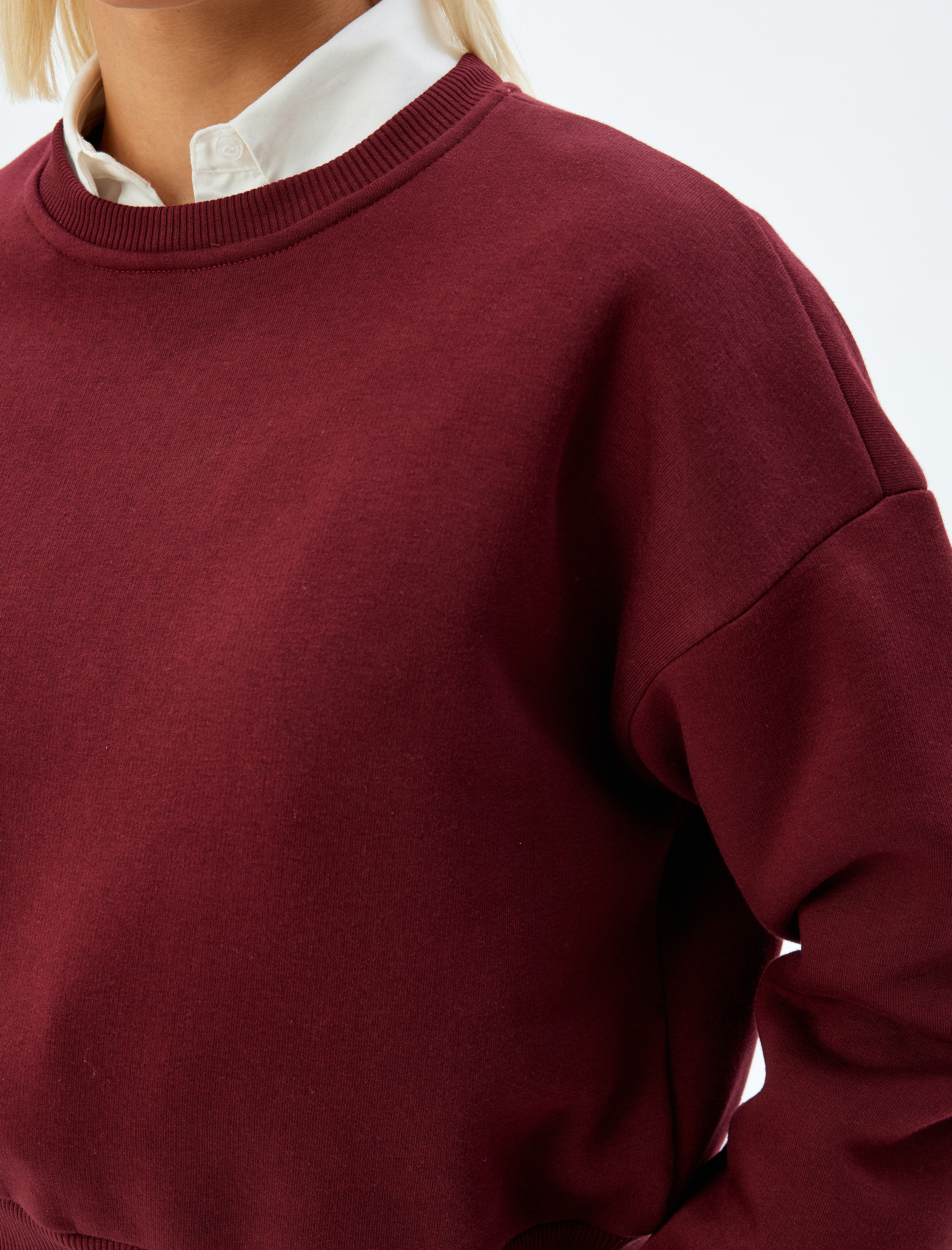   Üç İplik Şardonlu Bisiklet Yaka Pamuklu Basic Sweatshirt