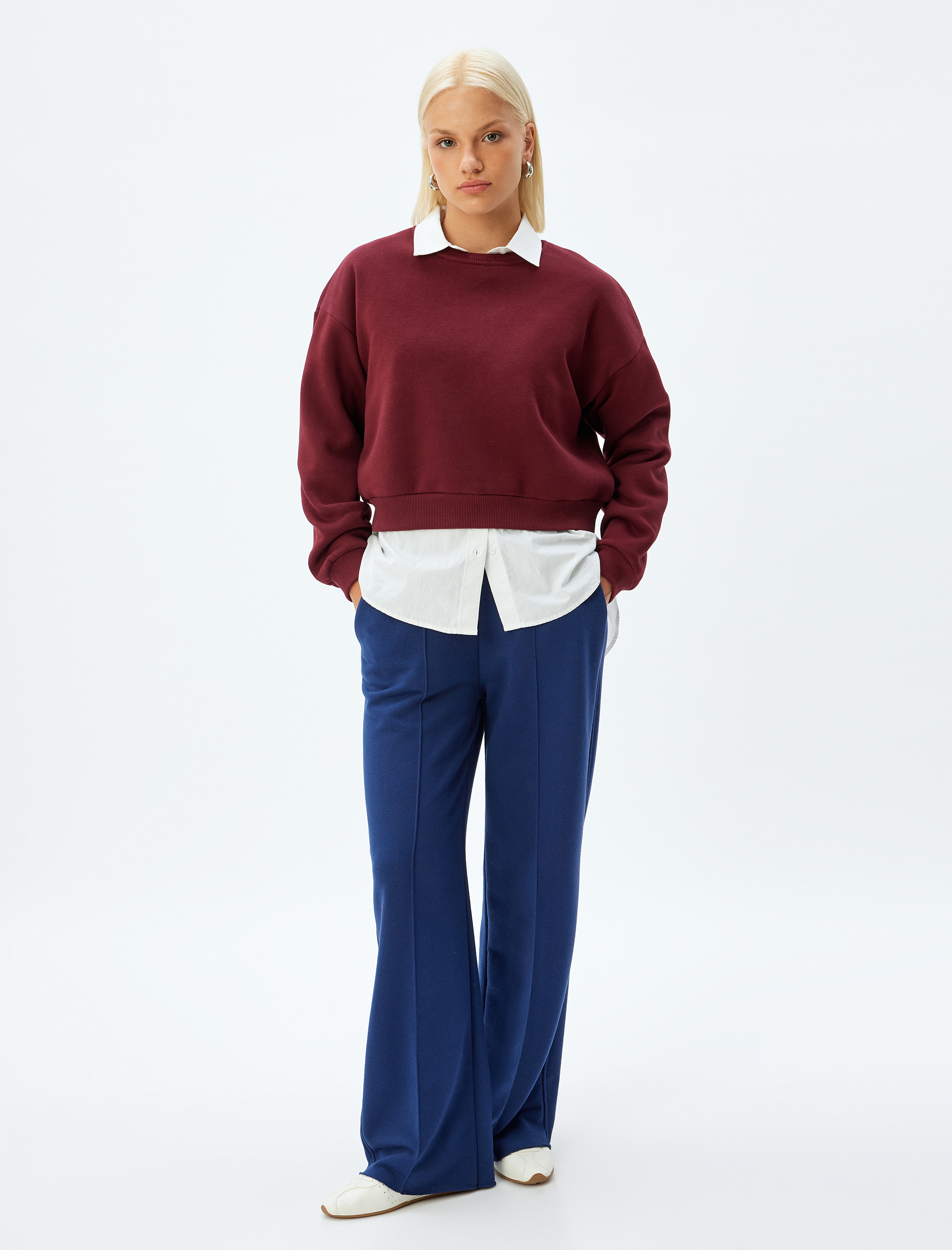   Üç İplik Şardonlu Bisiklet Yaka Pamuklu Basic Sweatshirt