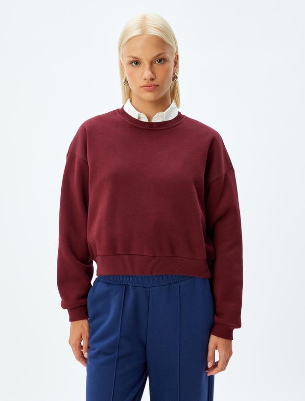 Basic Sweatshirt Üç İplik Şardonlu Bisiklet Yaka Pamuklu_2