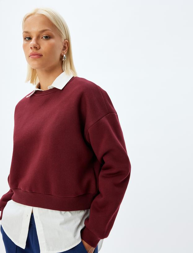 Basic Sweatshirt Üç İplik Şardonlu Bisiklet Yaka Pamuklu_0