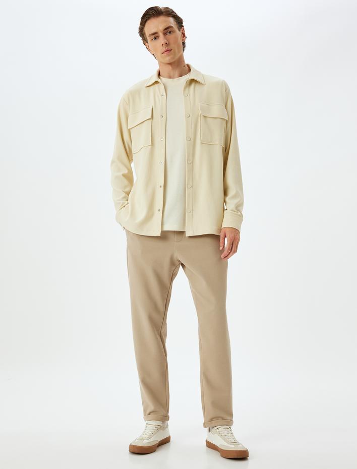  Slim Fit Pantolon Beli Bağcıklı Cep Detaylı Pamuk Karışımlı