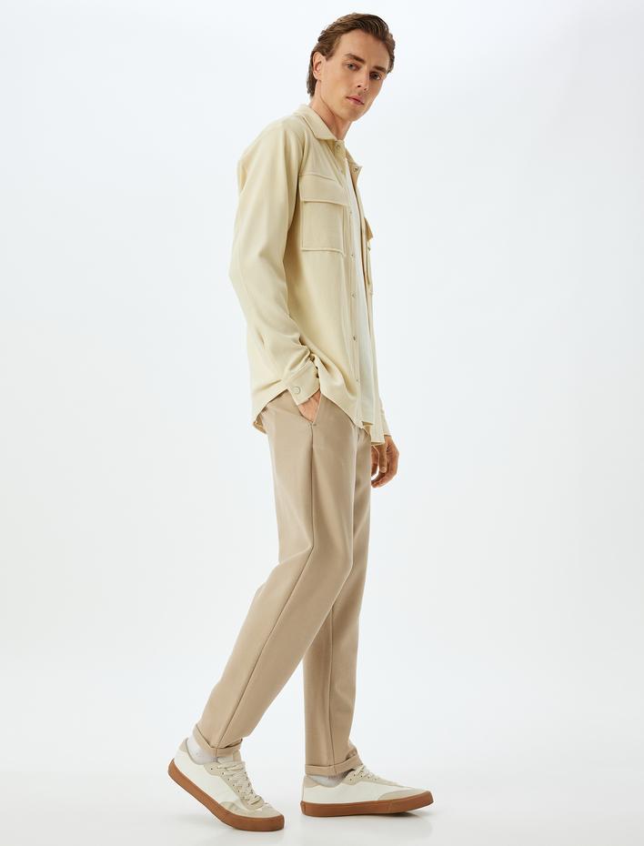  Slim Fit Pantolon Beli Bağcıklı Cep Detaylı Pamuk Karışımlı