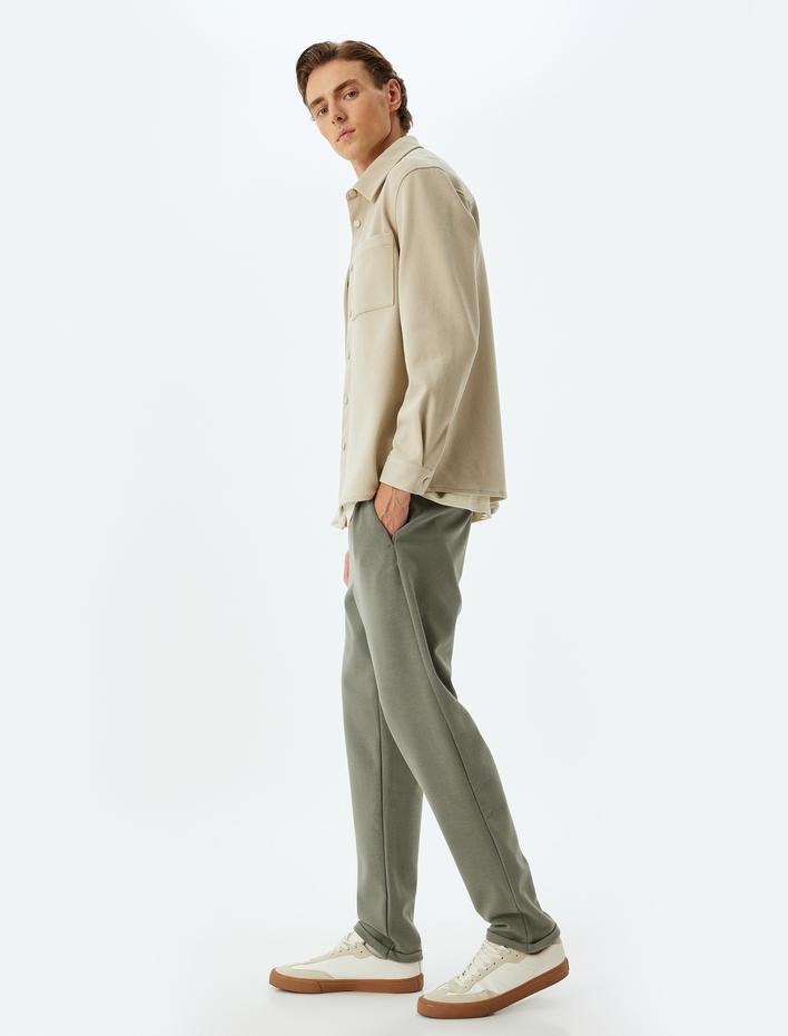  Slim Fit Pantolon Beli Bağcıklı Cep Detaylı Pamuk Karışımlı