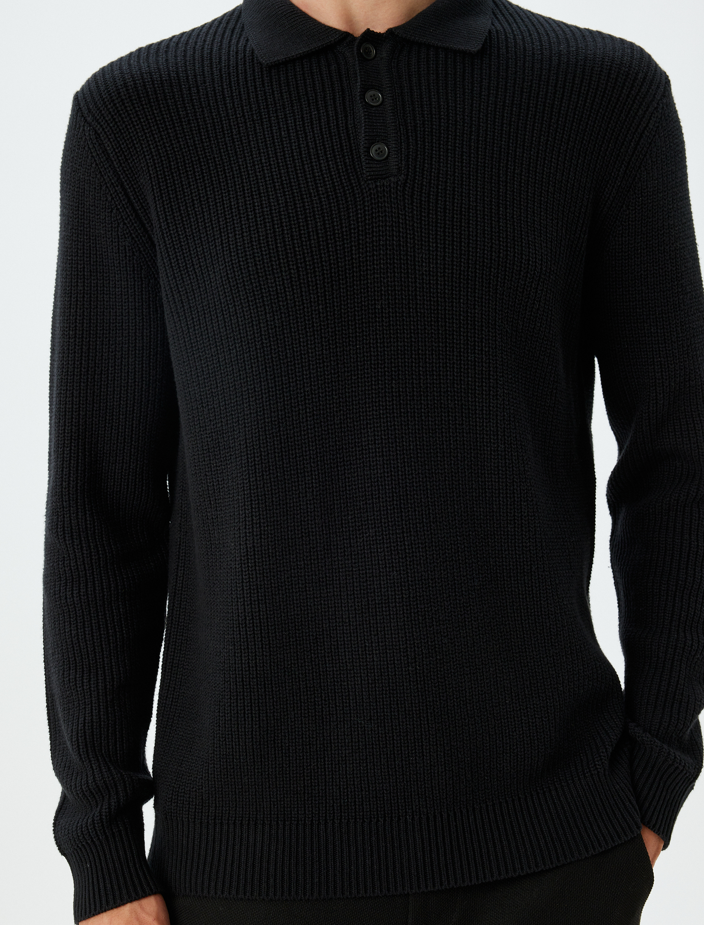   Kışlık Triko Kazak Polo Yaka Basic Düğmeli Pamuklu