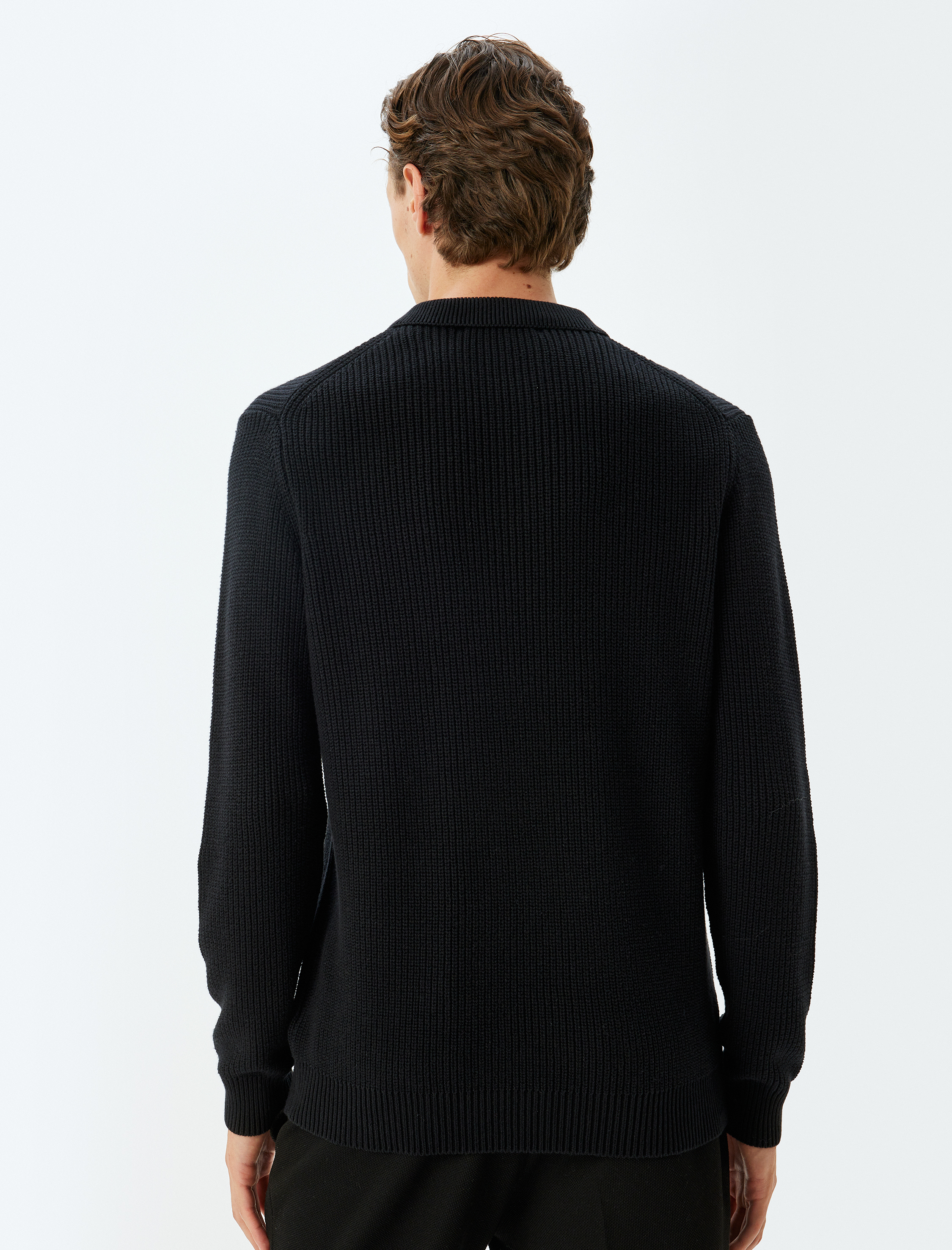   Kışlık Triko Kazak Polo Yaka Basic Düğmeli Pamuklu