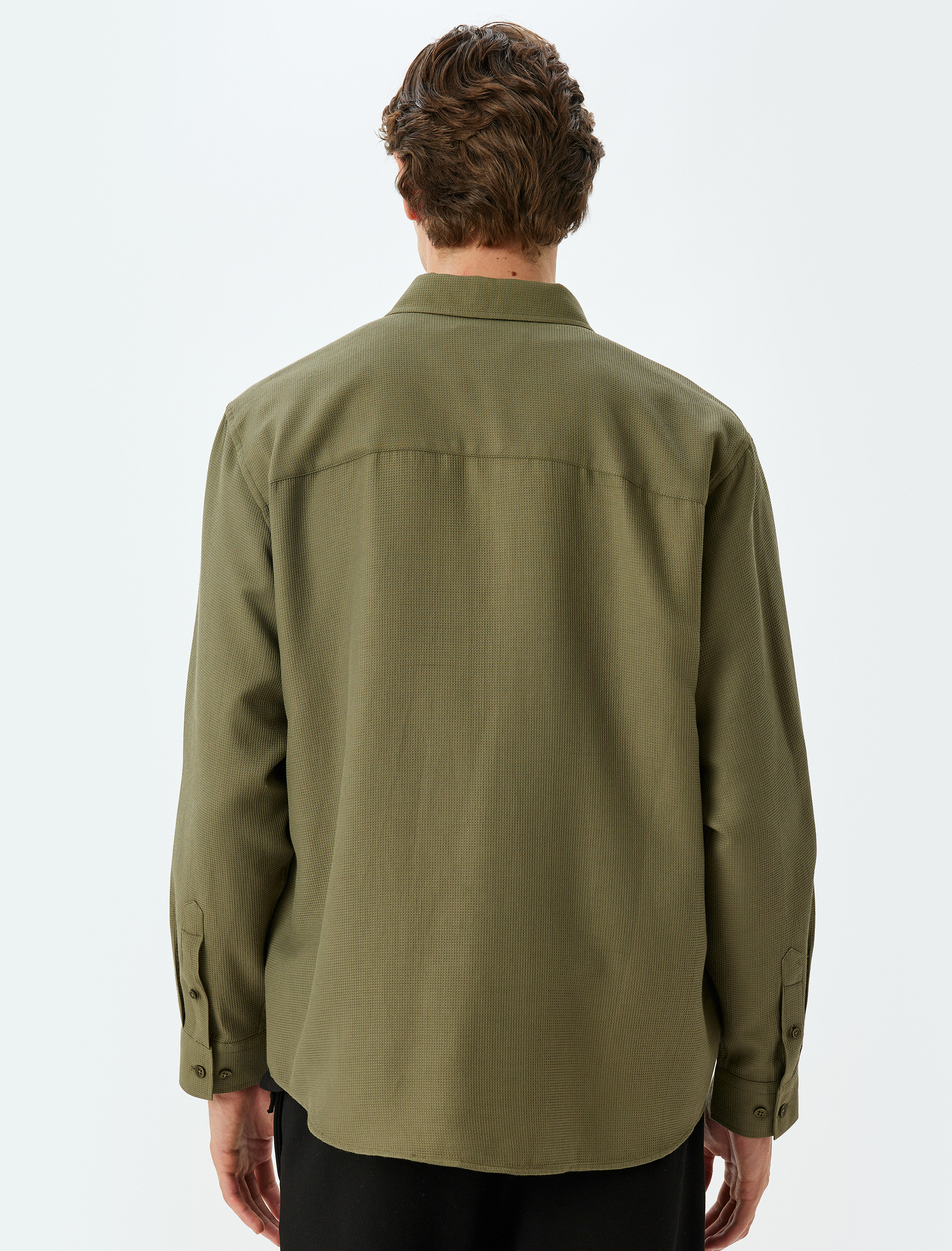   Uzun Kollu Gömlek Düğmeli Yaka Dokulu Pamuk Karışımlı Regular Fit