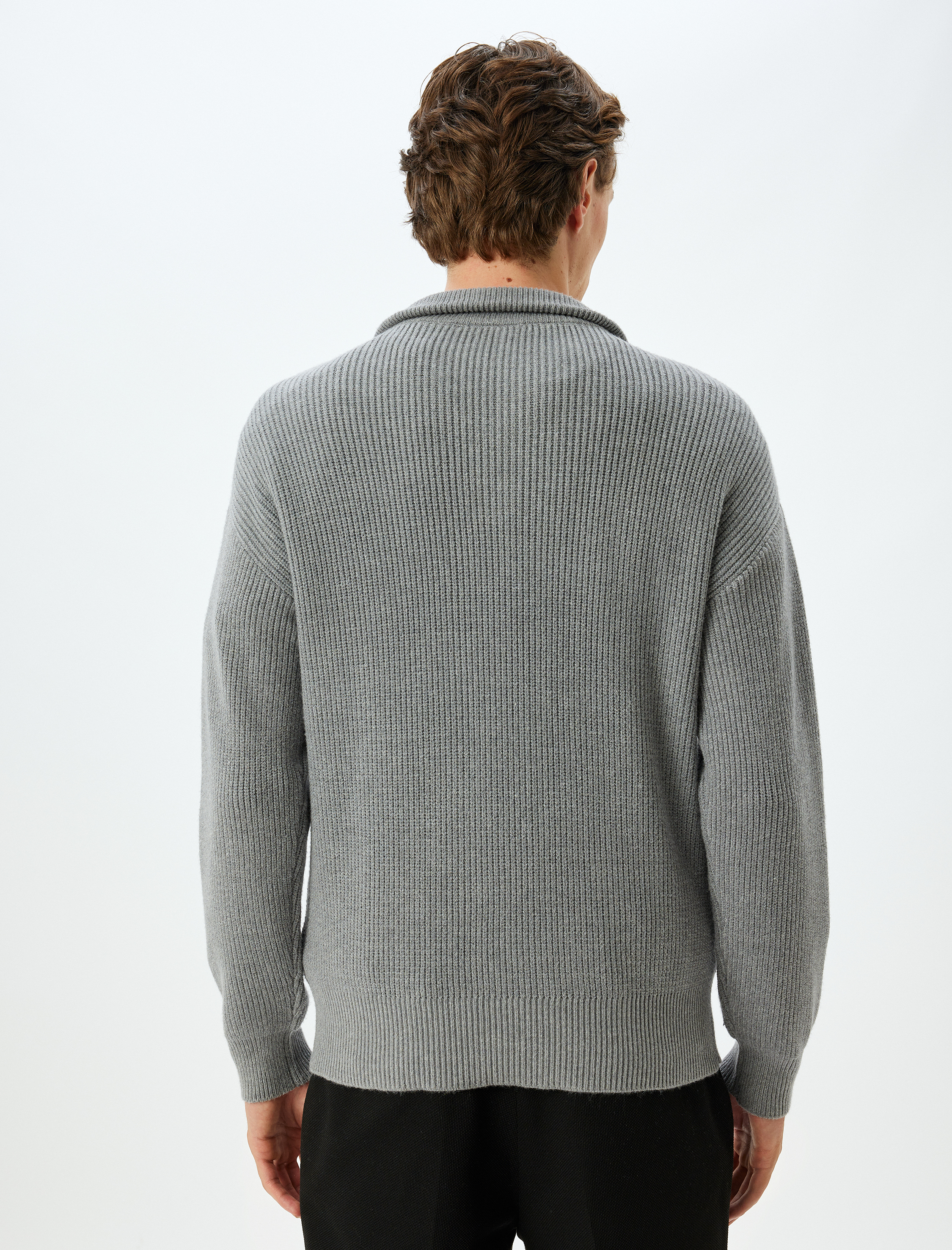   Kışlık Triko Kazak Yarım Fermuarlı Basic Dokulu Viskon Karışımlı