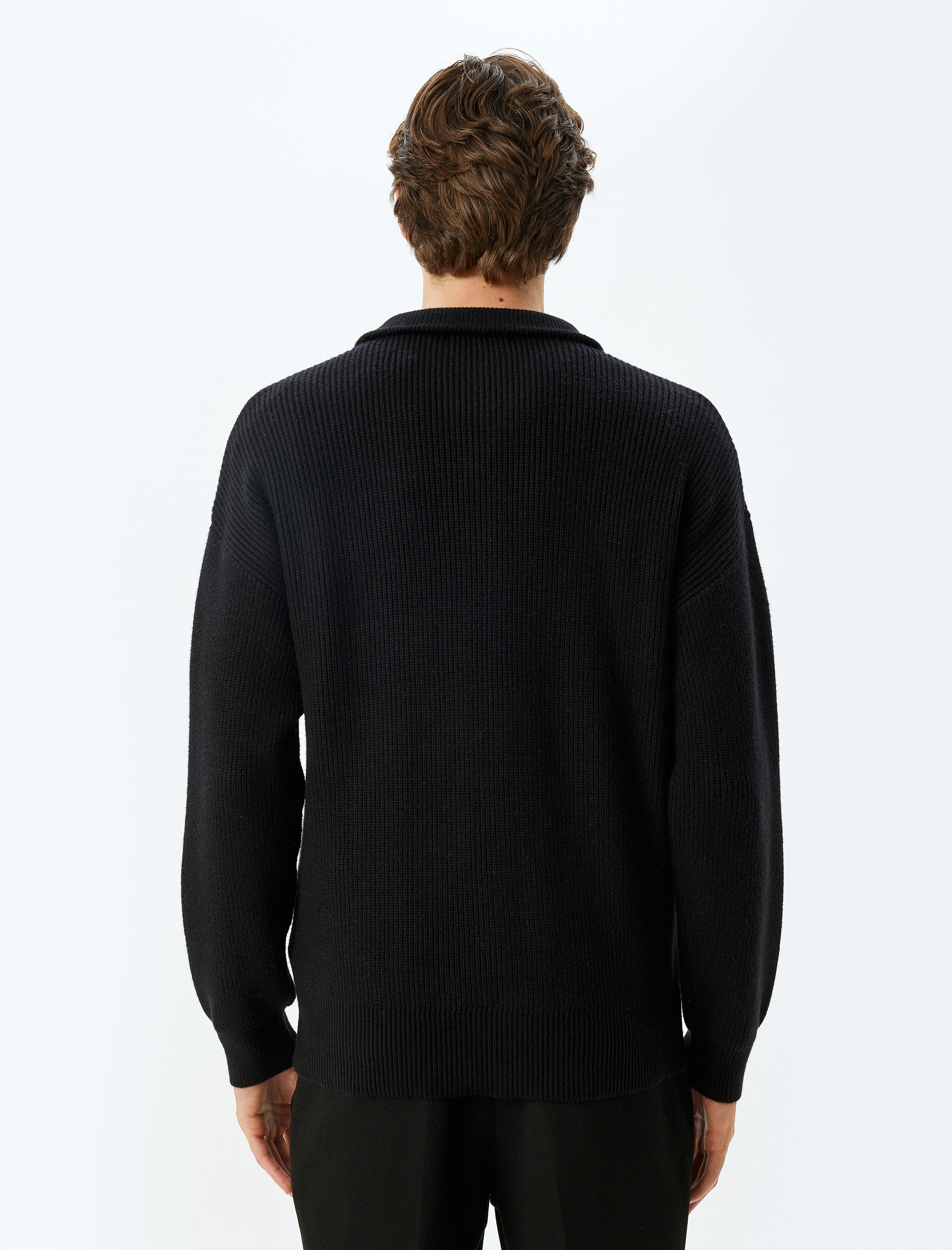   Kışlık Triko Kazak Yarım Fermuarlı Basic Dokulu Viskon Karışımlı