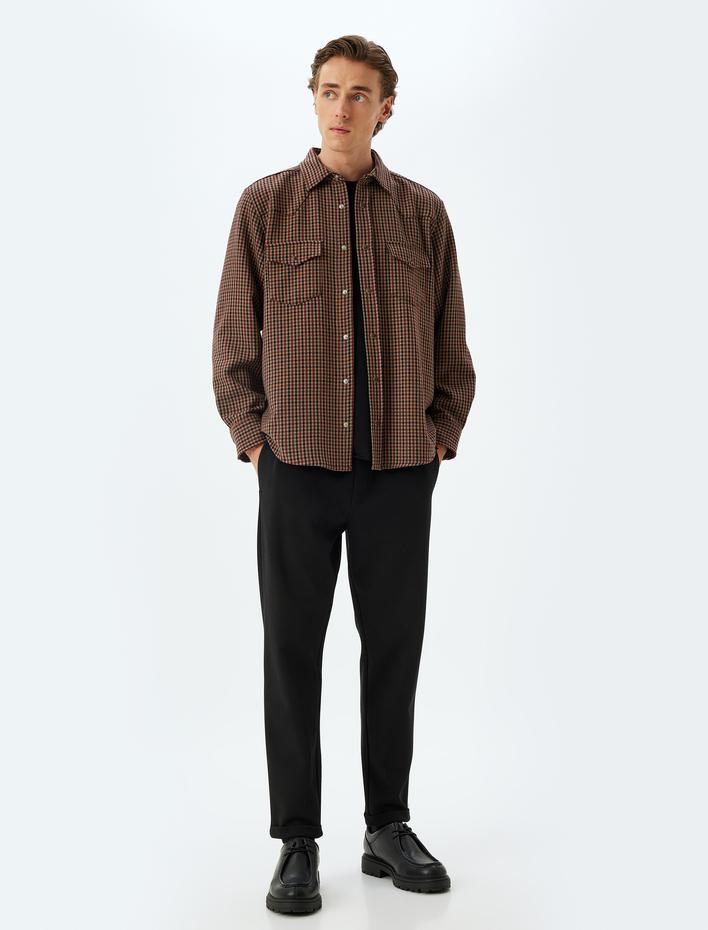  Uzun Kollu Gömlek Çıtçıt Düğme Detaylı Cepli Viskon Karışımlı Regular Fit