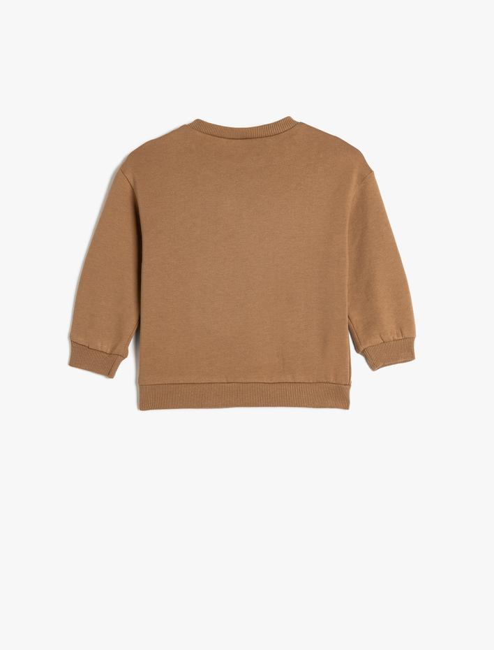 Erkek Bebek Sweatshirt Bisiklet Yaka Köpek Baskılı Uzun Kollu Pamuklu Şardonlu