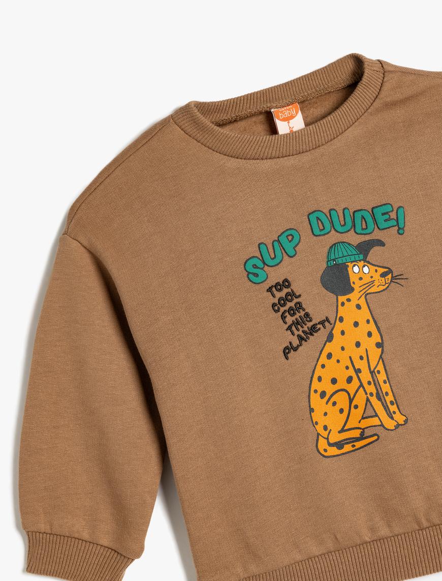  Erkek Bebek Sweatshirt Bisiklet Yaka Köpek Baskılı Uzun Kollu Pamuklu