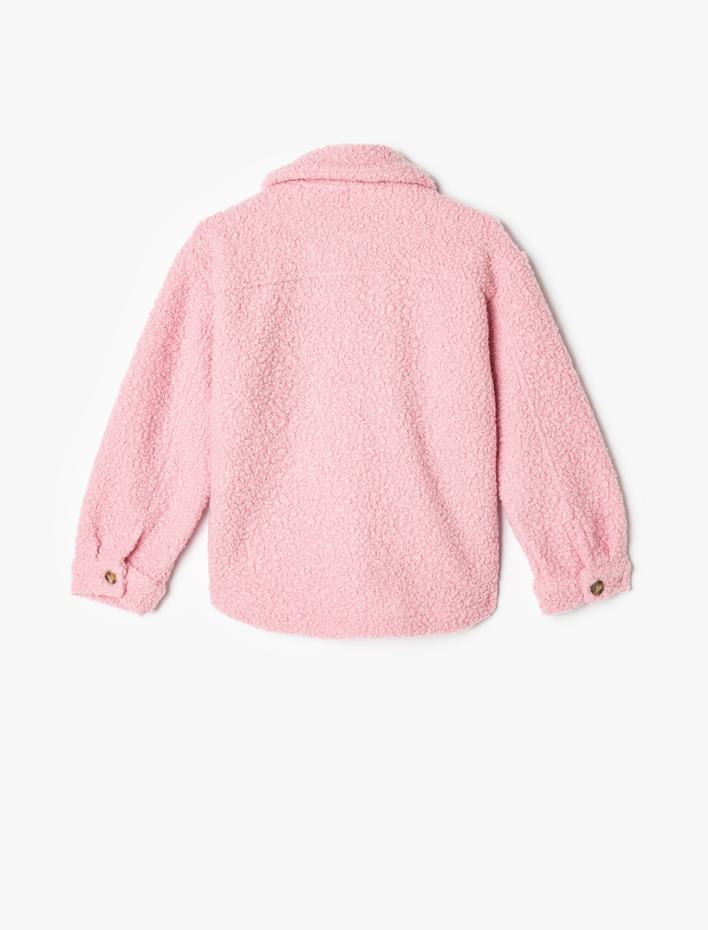 Kız Çocuk Oversize Peluş Gömlek Ceket Uzun Kollu Düğmeli Cepli