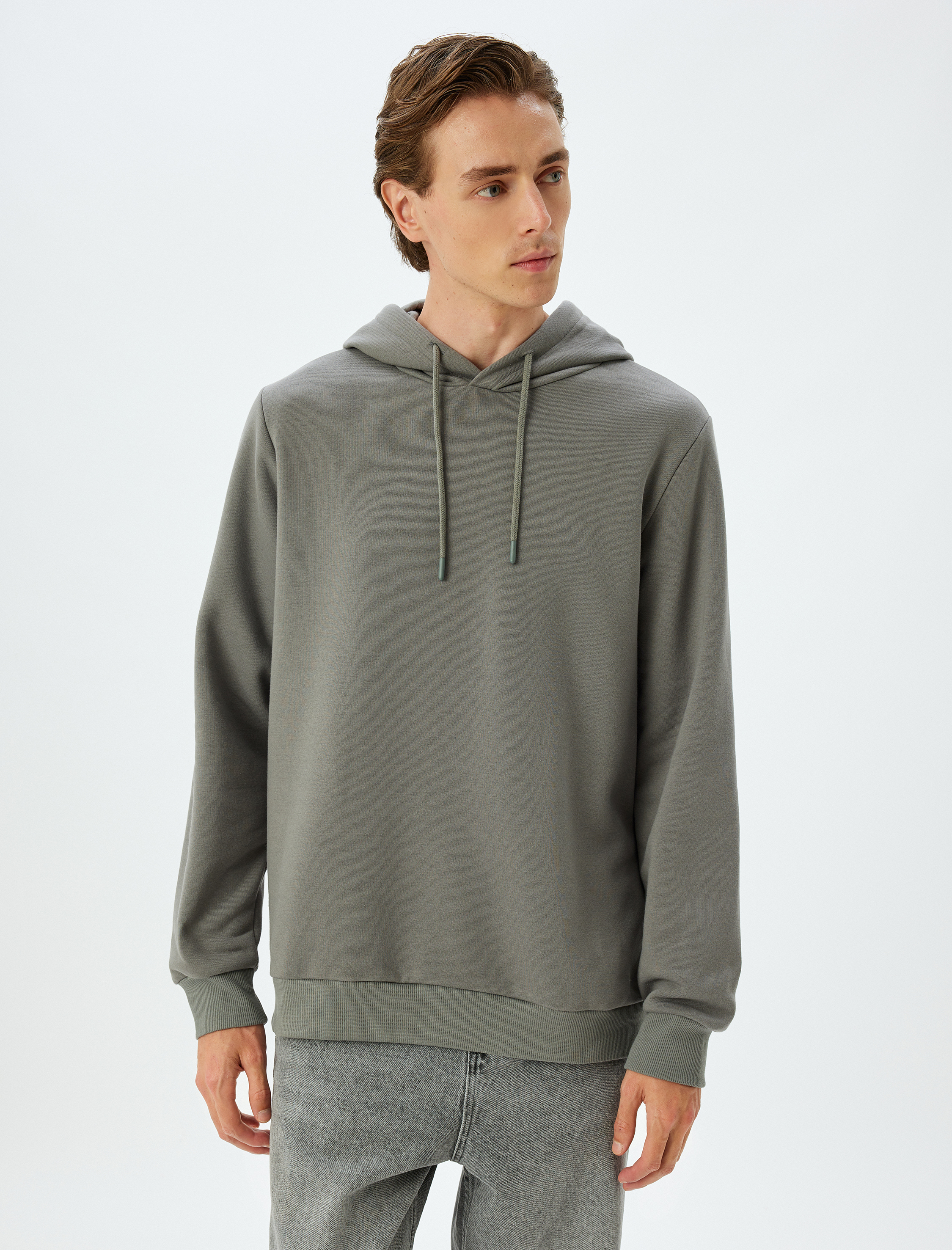   Şardonlu Pamuk Karışımlı Basic Kapşonlu Sweatshirt